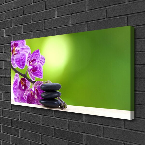 Tablou pe panza canvas Pietrele florale flori roz negru