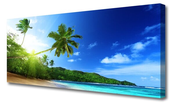 Tablou pe panza canvas Sea Palm Beach Peisaj Copaci Maro Verde Albastru