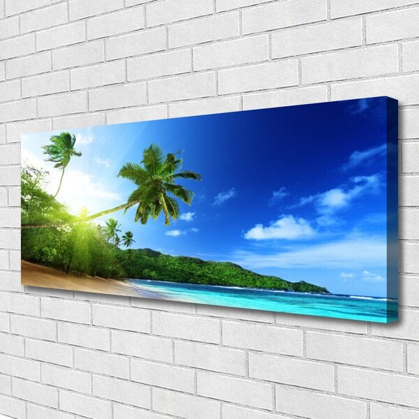Tablou pe panza canvas Sea Palm Beach Peisaj Copaci Maro Verde Albastru