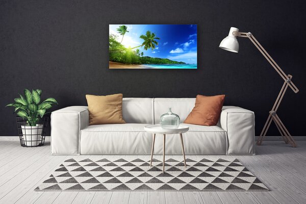 Tablou pe panza canvas Sea Palm Beach Peisaj Copaci Maro Verde Albastru
