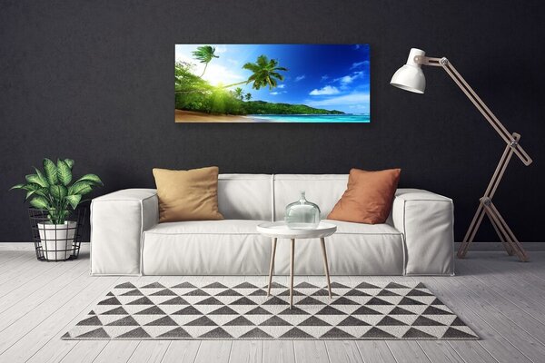 Tablou pe panza canvas Sea Palm Beach Peisaj Copaci Maro Verde Albastru