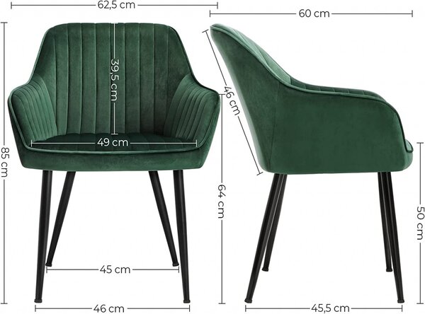 Scaun dining, Songmics, Verde, 62.5x60x85 cm