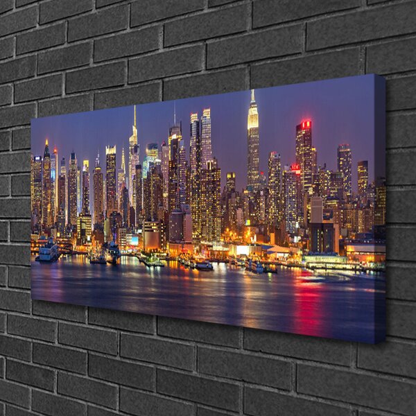 Tablou pe panza canvas Oraș Case Violet Galben Maro