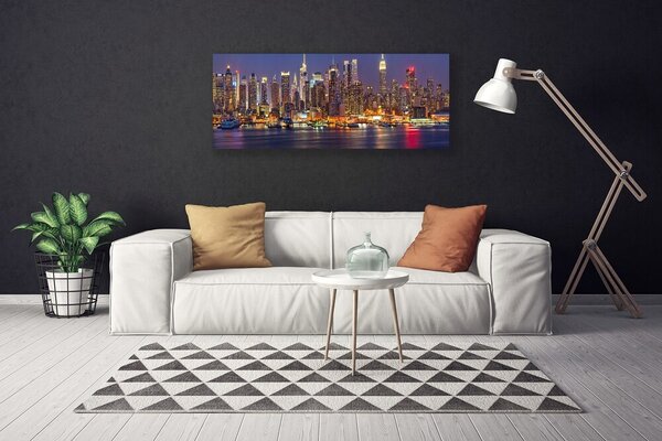 Tablou pe panza canvas Oraș Case Violet Galben Maro