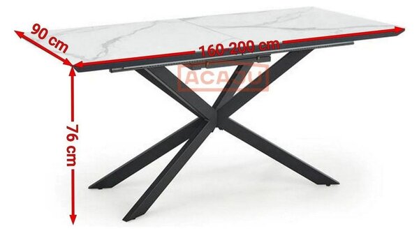 Masa extensibila DIESEL, alb cu efect de marmura/negru, 160/200x90x76