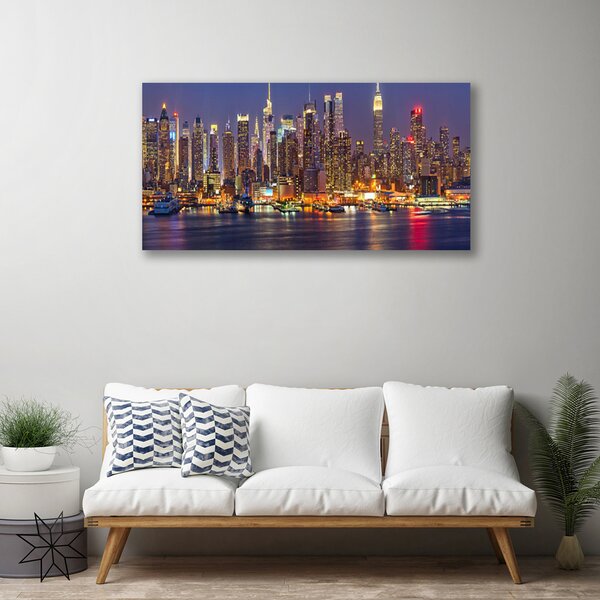 Tablou pe panza canvas Oraș Case Violet Galben Maro