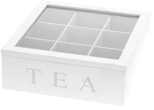 Cutie depozitare ceai 9 compartimente TEA, Alb, 22,5x9 cm, WENKO