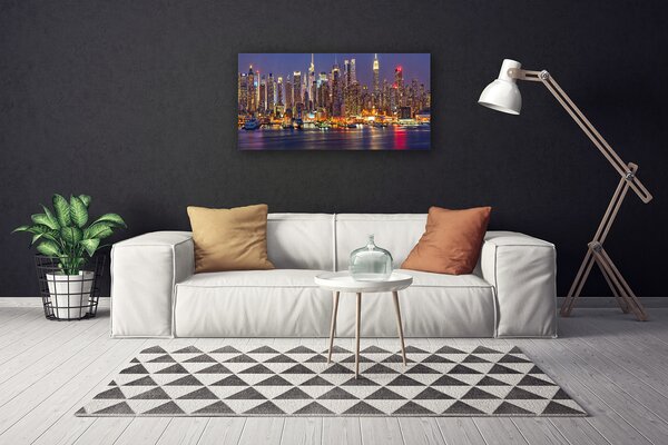 Tablou pe panza canvas Oraș Case Violet Galben Maro