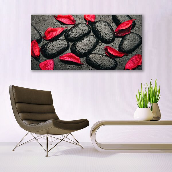 Tablou pe sticla Petale Stones Art Red Gray