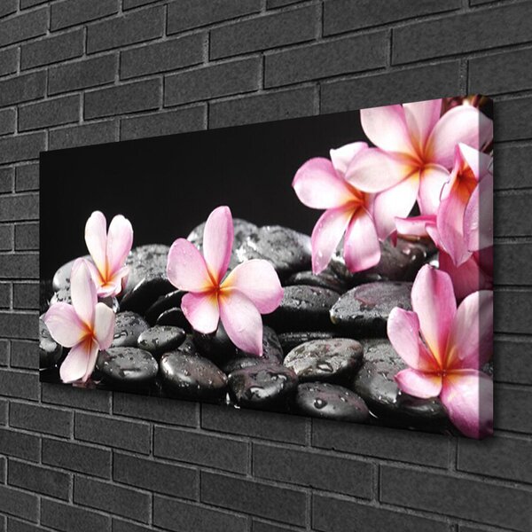 Tablou pe panza canvas Pietrele florale flori roz negru