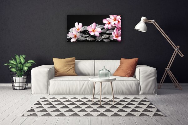 Tablou pe panza canvas Pietrele florale flori roz negru