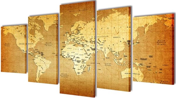 Set tablouri din pânză cu imprimeu harta lumii, 100 x 50 cm