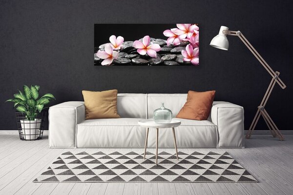 Tablou pe panza canvas Pietrele florale flori roz negru