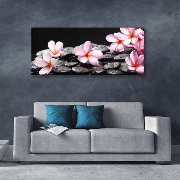 Tablou pe panza canvas Pietrele florale flori roz negru