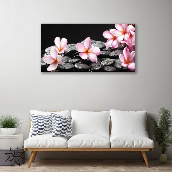 Tablou pe panza canvas Pietrele florale flori roz negru