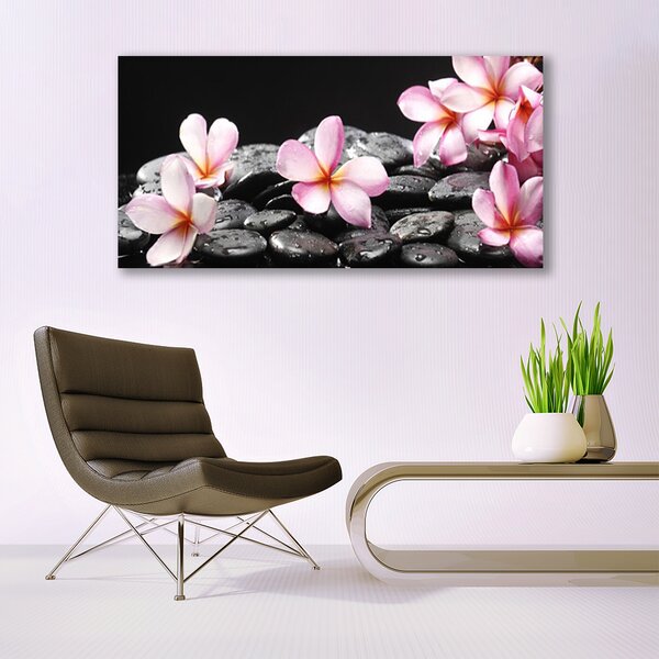 Tablou pe panza canvas Pietrele florale flori roz negru