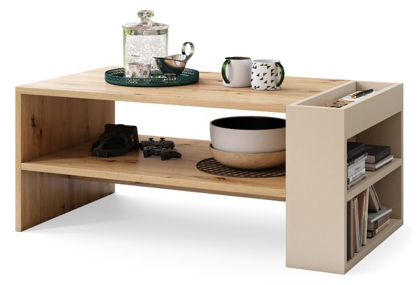 Mazzoni NEFRI Stejar Artisan / Bej (Șampanie) - MĂSUȚĂ DE CAFEA MODERNĂ CU RAFT