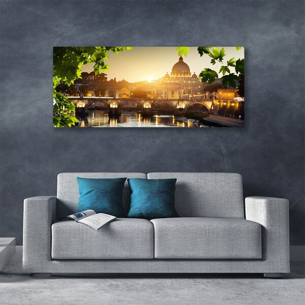 Tablou pe panza canvas Bridge City Frunze Arhitectura Verde Galben Maro