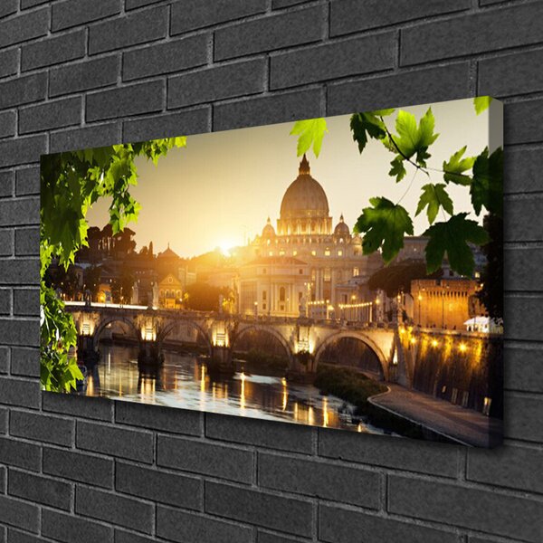 Tablou pe panza canvas Bridge City Frunze Arhitectura Verde Galben Maro