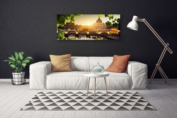 Tablou pe panza canvas Bridge City Frunze Arhitectura Verde Galben Maro