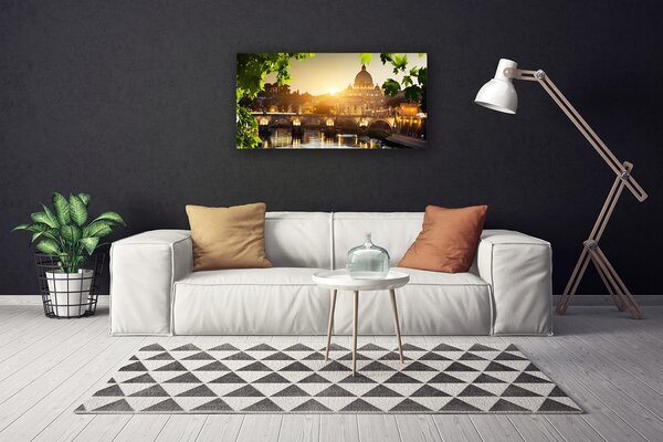 Tablou pe panza canvas Bridge City Frunze Arhitectura Verde Galben Maro