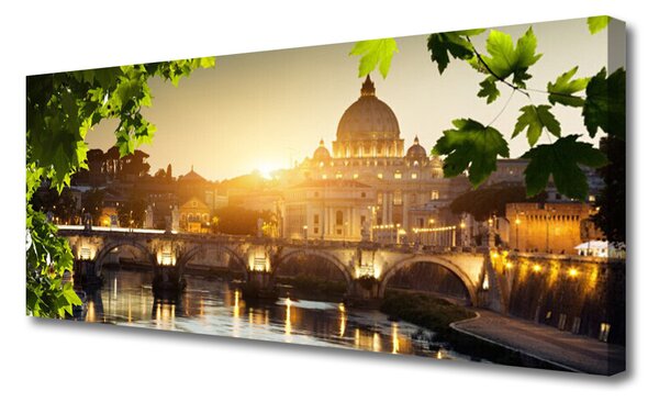 Tablou pe panza canvas Bridge City Frunze Arhitectura Verde Galben Maro