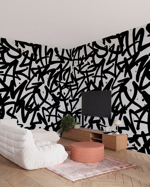 Tapet Graffiti Emoții: Negru, Fototapet alb-negru, u99087v3 : Uwalls.ro