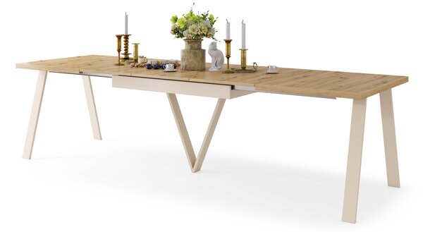 Mazzoni AVERY Stejar Artisan/picioare bej (sampanie) - MASĂ DE LOFT/INDUSTRIALĂ PENTRU SALON/SUFRAGERIE EXTENSIBILĂ - 2 MĂRIMI!