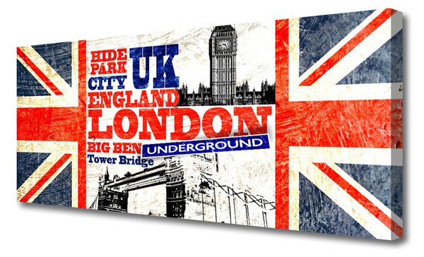 Tablou pe panza canvas Londra Flag Arta Albastru Alb Roșu Gri