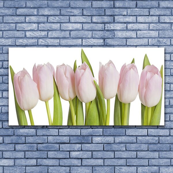 Tablou pe sticla Lalele Floral Roz Verde