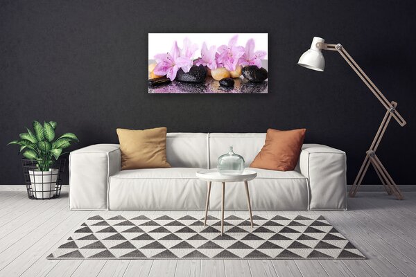Tablou pe panza canvas Pietrele florale flori roz negru