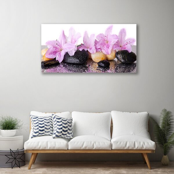 Tablou pe panza canvas Pietrele florale flori roz negru