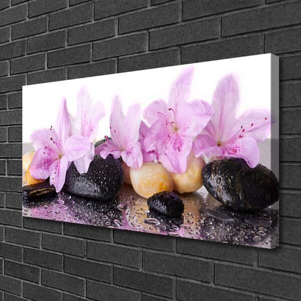 Tablou pe panza canvas Pietrele florale flori roz negru