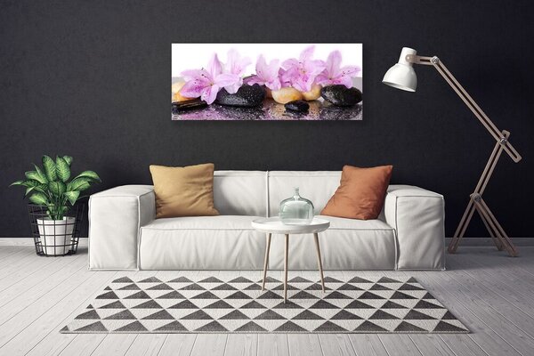 Tablou pe panza canvas Pietrele florale flori roz negru