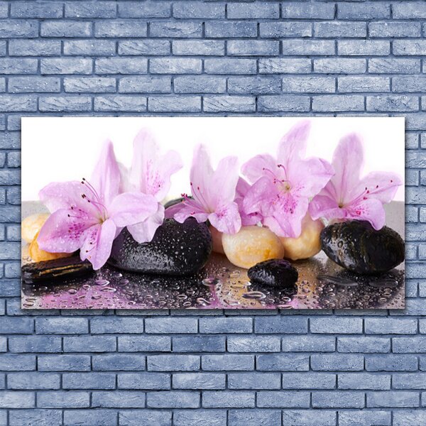 Tablou pe panza canvas Pietrele florale flori roz negru