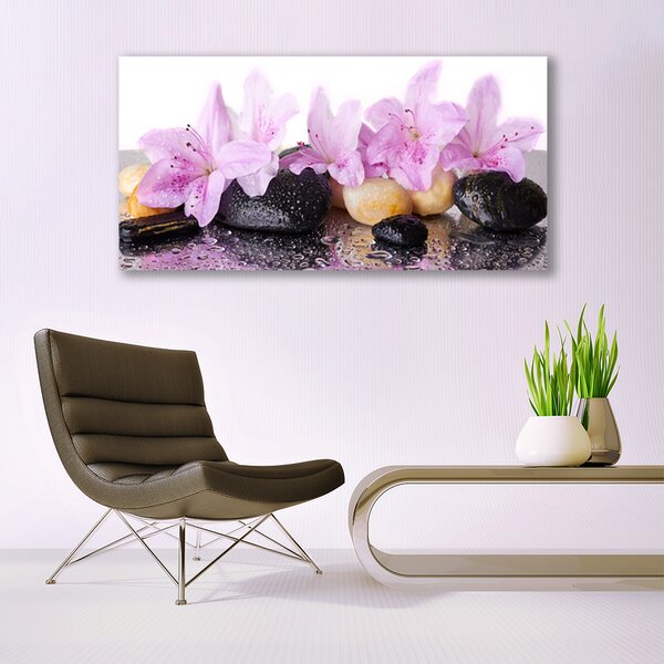 Tablou pe panza canvas Pietrele florale flori roz negru
