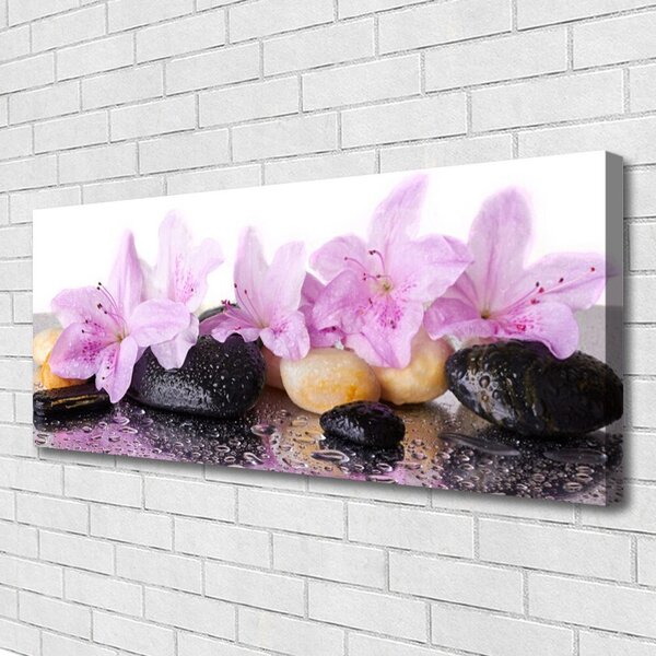 Tablou pe panza canvas Pietrele florale flori roz negru