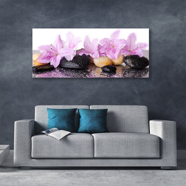 Tablou pe panza canvas Pietrele florale flori roz negru