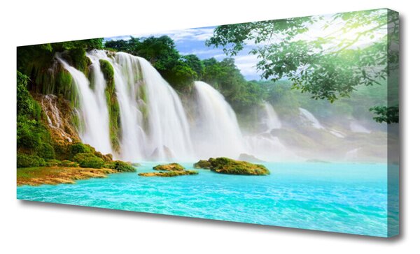 Tablou pe panza canvas Cascada Lacul Albastru Natura Alb Brun Verde