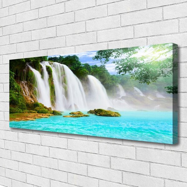 Tablou pe panza canvas Cascada Lacul Albastru Natura Alb Brun Verde