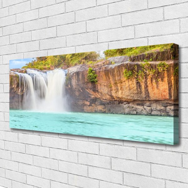 Tablou pe panza canvas Cascada Lacul Peisaj Albastru Alb Brun Verde