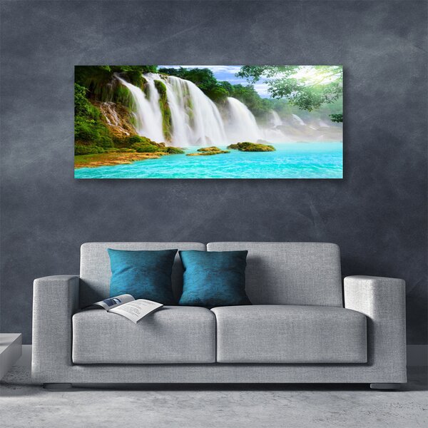 Tablou pe panza canvas Cascada Lacul Albastru Natura Alb Brun Verde