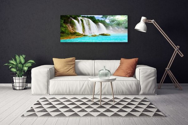 Tablou pe panza canvas Cascada Lacul Albastru Natura Alb Brun Verde