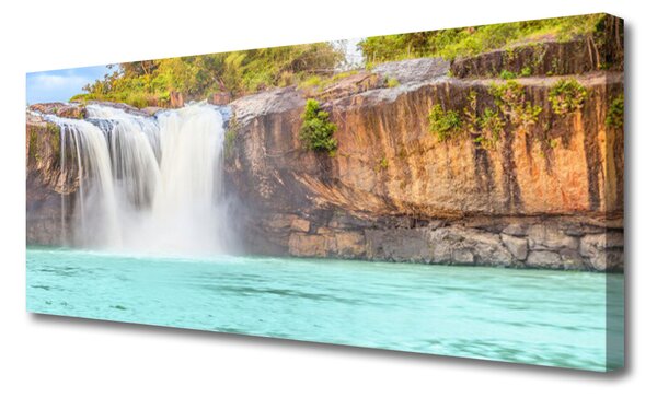 Tablou pe panza canvas Cascada Lacul Peisaj Albastru Alb Brun Verde
