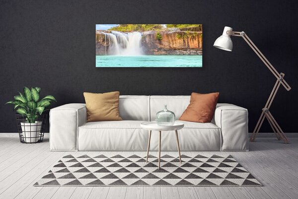 Tablou pe panza canvas Cascada Lacul Peisaj Albastru Alb Brun Verde