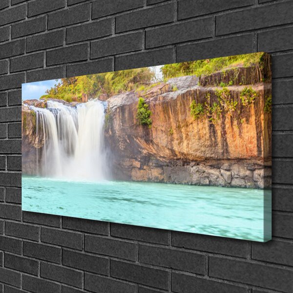 Tablou pe panza canvas Cascada Lacul Peisaj Albastru Alb Brun Verde