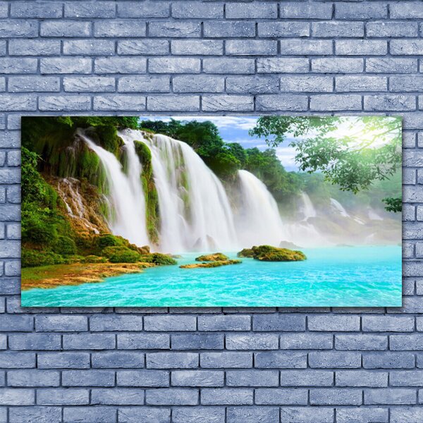Tablou pe panza canvas Cascada Lacul Albastru Natura Alb Brun Verde