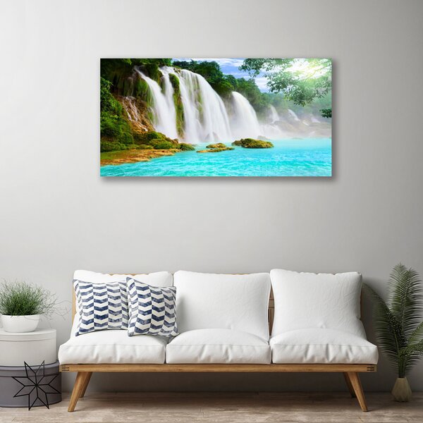 Tablou pe panza canvas Cascada Lacul Albastru Natura Alb Brun Verde