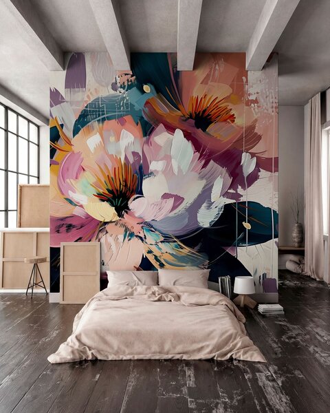 Tapet Florile mari sunt pictate în ulei, Fototapet Acuarelă, w07940 : Uwalls.ro