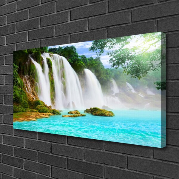 Tablou pe panza canvas Cascada Lacul Albastru Natura Alb Brun Verde